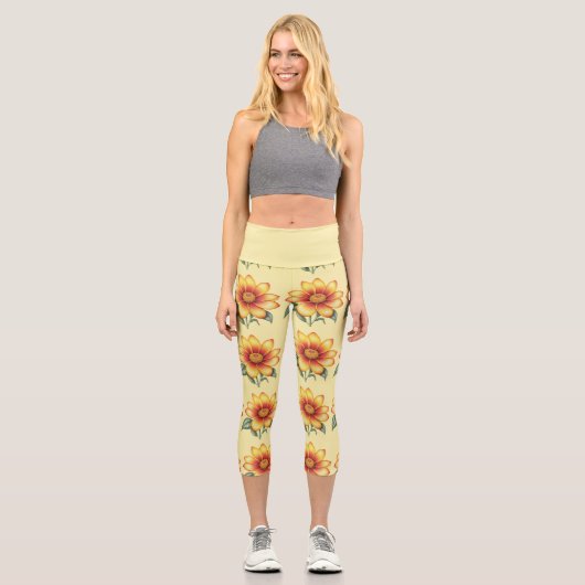 Orange Blume Capri Leggings (Vorderseite)