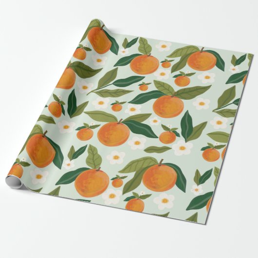 Orange Blume Citrus Clementine Geschenkpapier (Ungerollt)