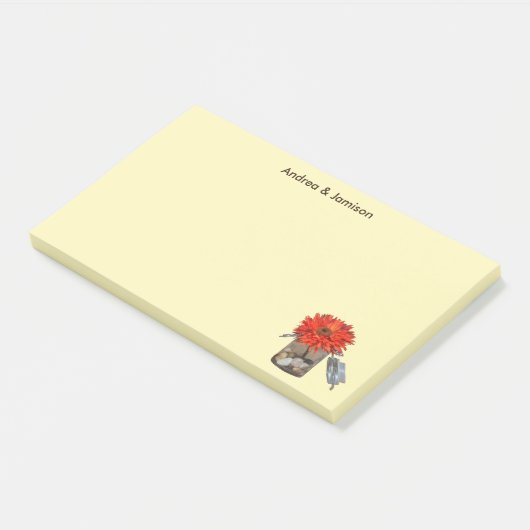 Orange Blume Couple Names in Mason Jar Post-it Klebezettel (angewinkelt)