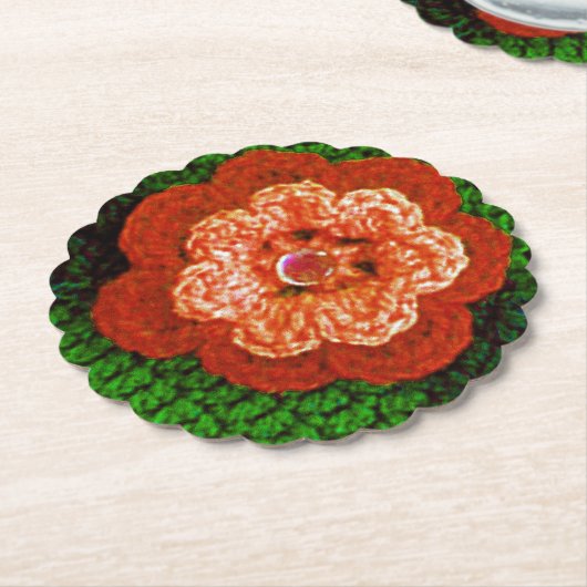 Orange Blume Designer Crochet Print Wiederverwendb Untersetzer (angewinkelt)