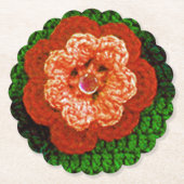 Orange Blume Designer Crochet Print Wiederverwendb Untersetzer (Vorderseite)