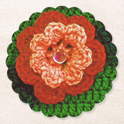 Orange Blume Designer Crochet Print Wiederverwendb Untersetzer (Vorderseite)