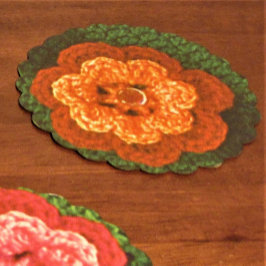 Orange Blume Designer Crochet Print Wiederverwendb Untersetzer