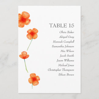 Orange Blume. Einfache Hochzeitssitzkarten Einladung