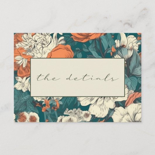 Orange Blume Elegant Hochzeit der Details Begleitkarte (Vorderseite)