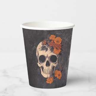 Orange Blume Elegante Hochzeit Skull Pappbecher