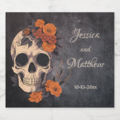 Orange Blume Elegante Hochzeit Skull Schaumweinetikett (Einzelnes Label)
