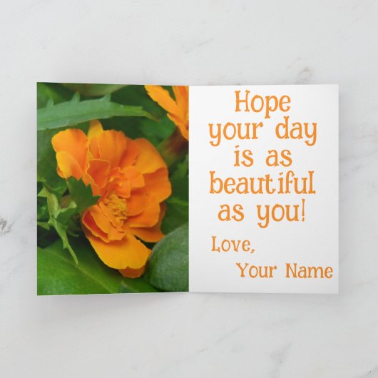 Orange Blume Geburtskarte Karte (Innenseite)