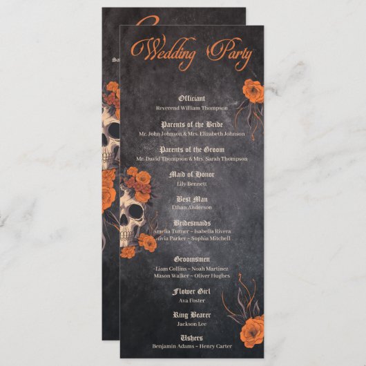 Orange Blume Gothic Minimalist Hochzeitsprogramm Einladung (Vorne/Hinten)