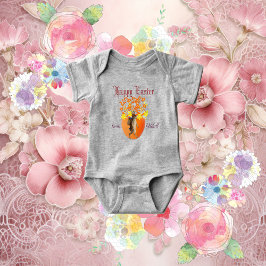Orange Blume Happy Ostereier Bunny Colorful Fun Baby Strampler