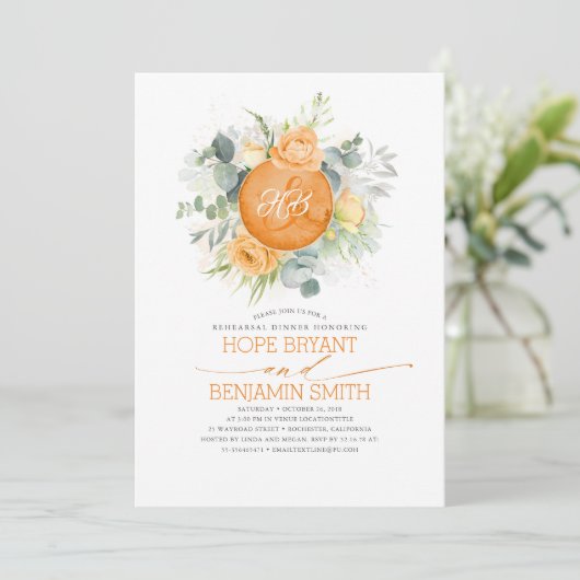 Orange Blume Herbst Probe Abendessen Einladung (Stehend Vorderseite)