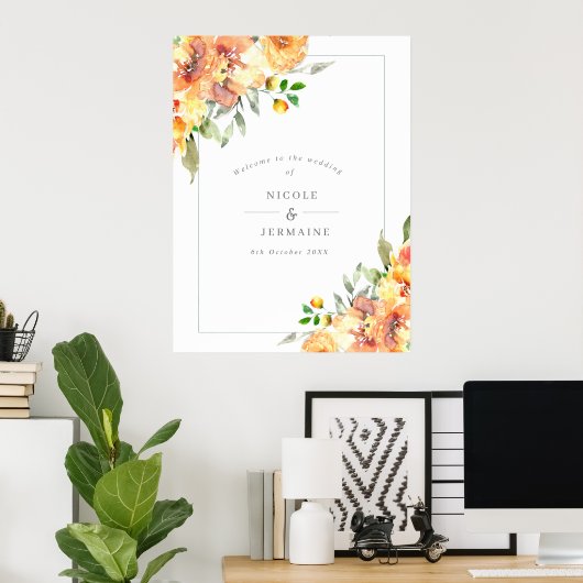 Orange Blume Hochzeit im Herbst Willkommen Poster (Heimbüro)
