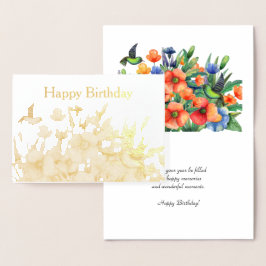 Orange Blume Hummingbird Birthday Gold Folienkarte