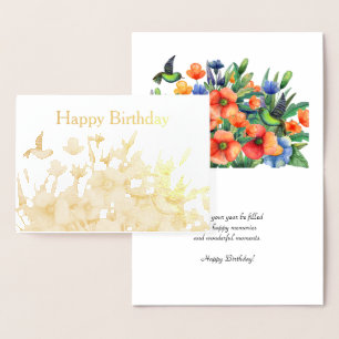 Orange Blume Hummingbird Birthday Gold Folienkarte