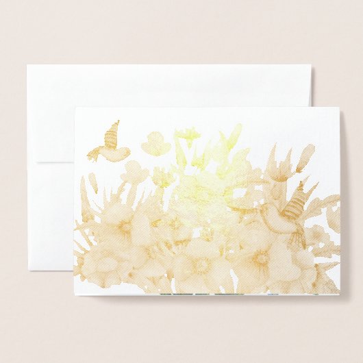 Orange Blume Hummingbird Birthday Gold Folienkarte (Rückseite mit Umschlag)