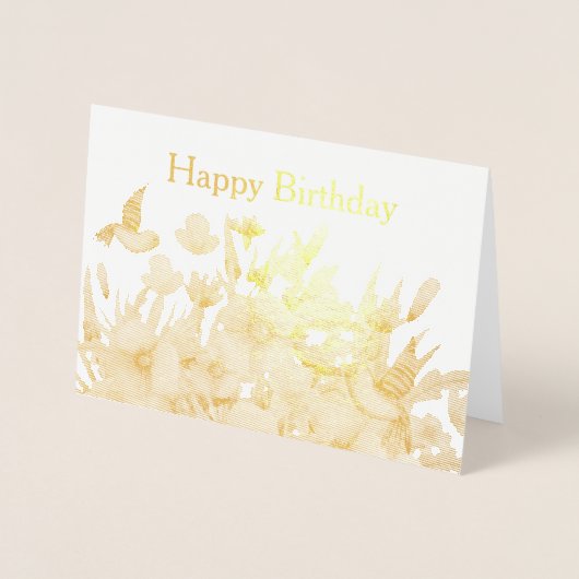Orange Blume Hummingbird Birthday Gold Folienkarte (Vorderseite)