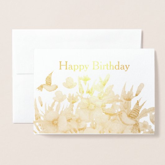 Orange Blume Hummingbird Birthday Gold Folienkarte (Vorderseite mit Umschlag)