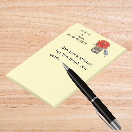 Orange Blume in Mason Jar Couple Gastgeschenk Hoch Post-it Klebezettel