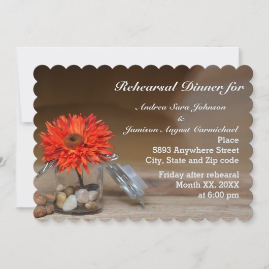 Orange Blume in Mason Jar Probe Abendessen Einladung (Vorderseite)