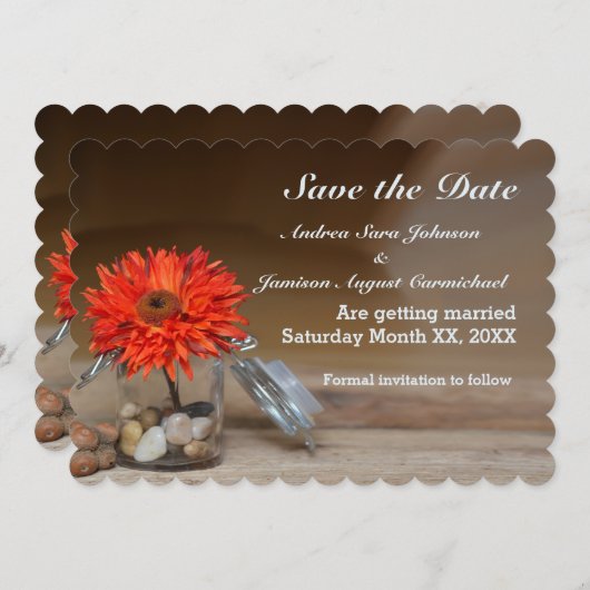 Orange Blume in Mason Jar Save the Date Einladung (Vorne/Hinten)