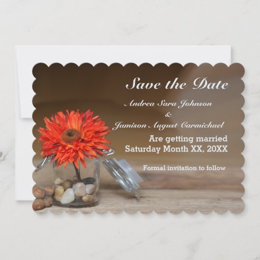 Orange Blume in Mason Jar Save the Date Einladung (Vorderseite)