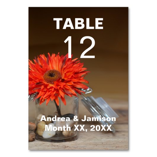 Orange Blume in Mason Jar Table Tischnummer (Rückseite)