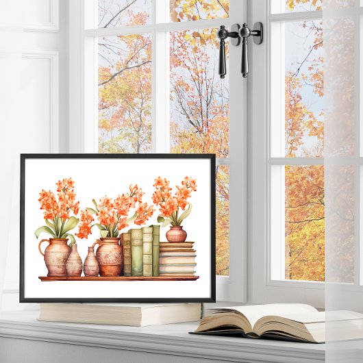 Orange Blume in Vasen mit Büchern in der virtuelle Poster