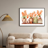 Orange Blume in Vasen mit Büchern in der virtuelle Poster
