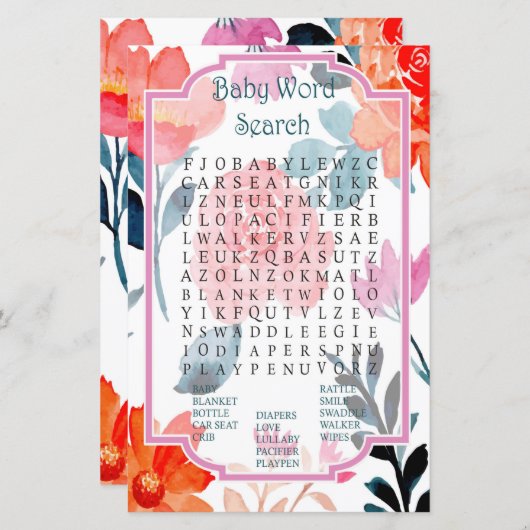 Orange Blume Kinderdusche Word Search Game (Vorne/Hinten)