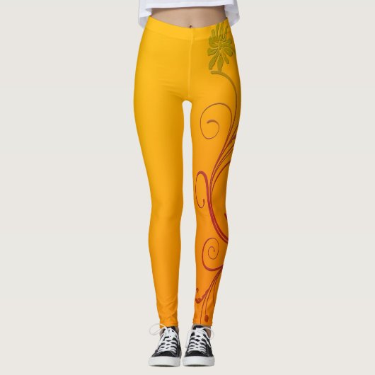 Orange Blume Leggings (Vorderseite)