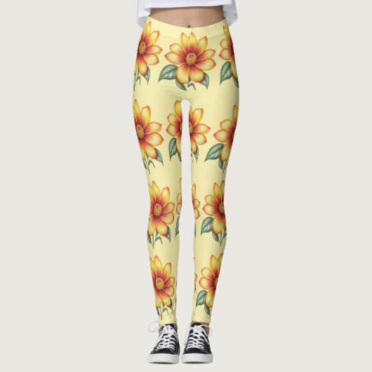 Orange Blume Leggings (Vorderseite)
