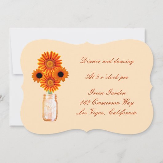 Orange Blume Mason Jar Empfang Card Einladung (Vorderseite)