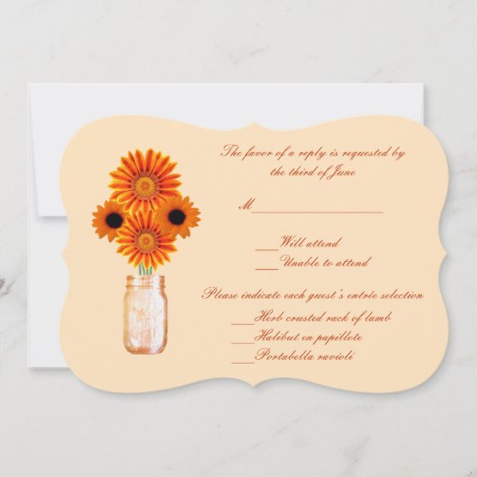 Orange Blume Mason Jar Response Card Einladung (Vorderseite)