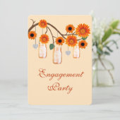 Orange Blume Mason Jars Engagement Party einladen Einladung (Stehend Vorderseite)