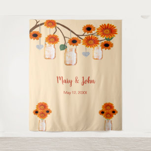 Orange Blume Mason Jars Foto Hintergrund Wandteppich