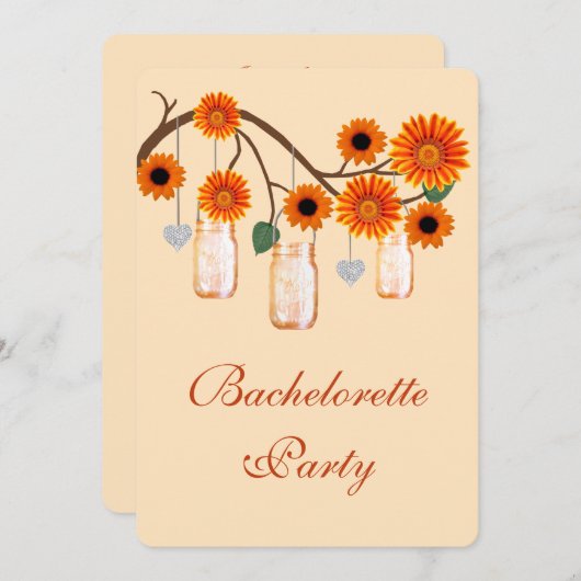 Orange Blume Mason Jars Junggeselinnen-Abschied Ei Einladung (Vorne/Hinten)