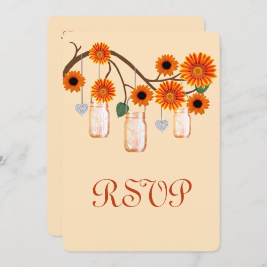 Orange Blume Mason Jars Response Card Einladung (Vorne/Hinten)