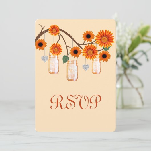 Orange Blume Mason Jars Response Card Einladung (Stehend Vorderseite)