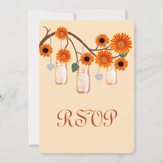 Orange Blume Mason Jars Response Card Einladung (Vorderseite)