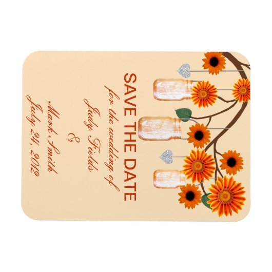 Orange Blume Mason Jars speichern das Date Magnet (Horizontal)