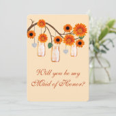 Orange Blume Mason Jars Trauzeugin Card Einladung (Stehend Vorderseite)
