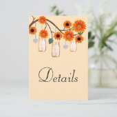 Orange Blume Mason Jars Wedding Details Begleitkarte (Stehend Vorderseite)