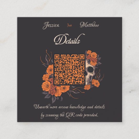 Orange Blume Minimaler QR Code Details Karte (Vorderseite)
