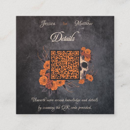 Orange Blume Minimaler QR Code Details Karte (Vorderseite)