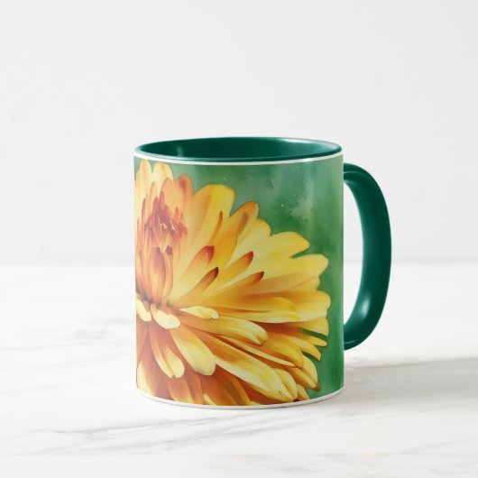 Orange Blume Mum Floral Art Tasse Cup (VorderseiteRechts)