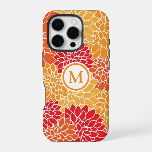 Orange Blume Muster Monogram iPhone Hülle (Rückseite)