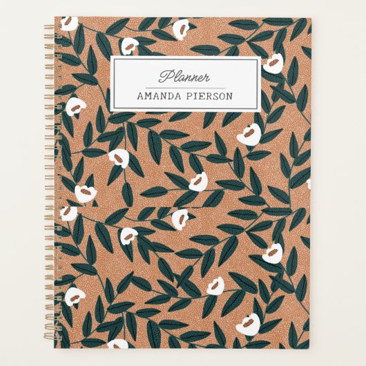 Orange Blume Muster Personalisiert Planer (Vorderseite)