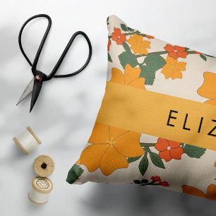 Orange Blume, Muster von Blume, Ihr Name Dekokissen