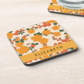 Orange Blume, Muster von Blume, Ihr Name Getränkeuntersetzer (Linke Seite)