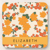 Orange Blume, Muster von Blume, Ihr Name Getränkeuntersetzer (Vorderseite)